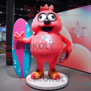 Fantasia de mascote rosa-avermelhada com bermuda e grampos de cabelo - Mascotes rosa - REBROKO_354529 - RedBrokoly.com