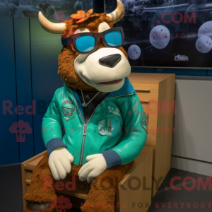 Teal Guernsey Cow maskot...