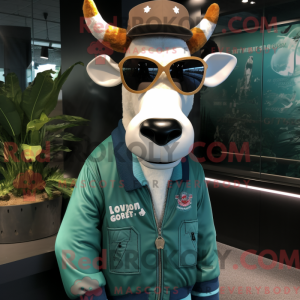Teal Guernsey Cow maskot...