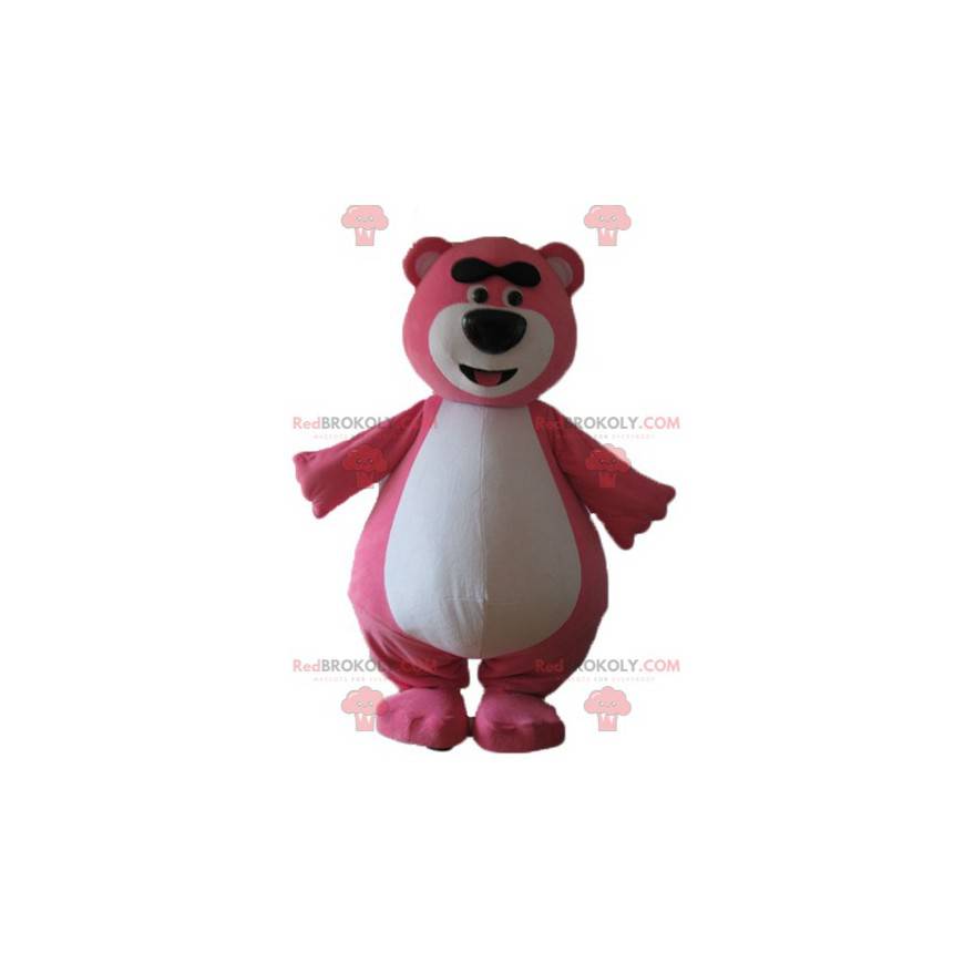 Velký růžový a bílý medvídek maskot baculatý a zábavný -