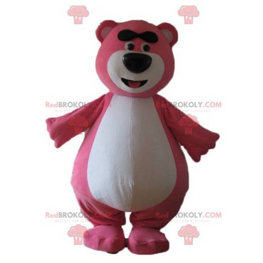 Mascotte de gros nounours rose et blanc dodu et drôle -