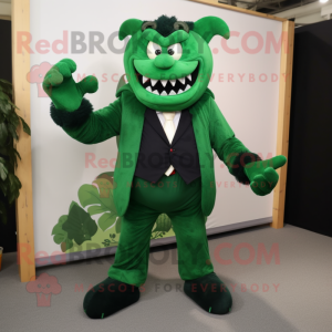 Forest Green Devil mascot costume character dressed with a Suit Pants and Ties