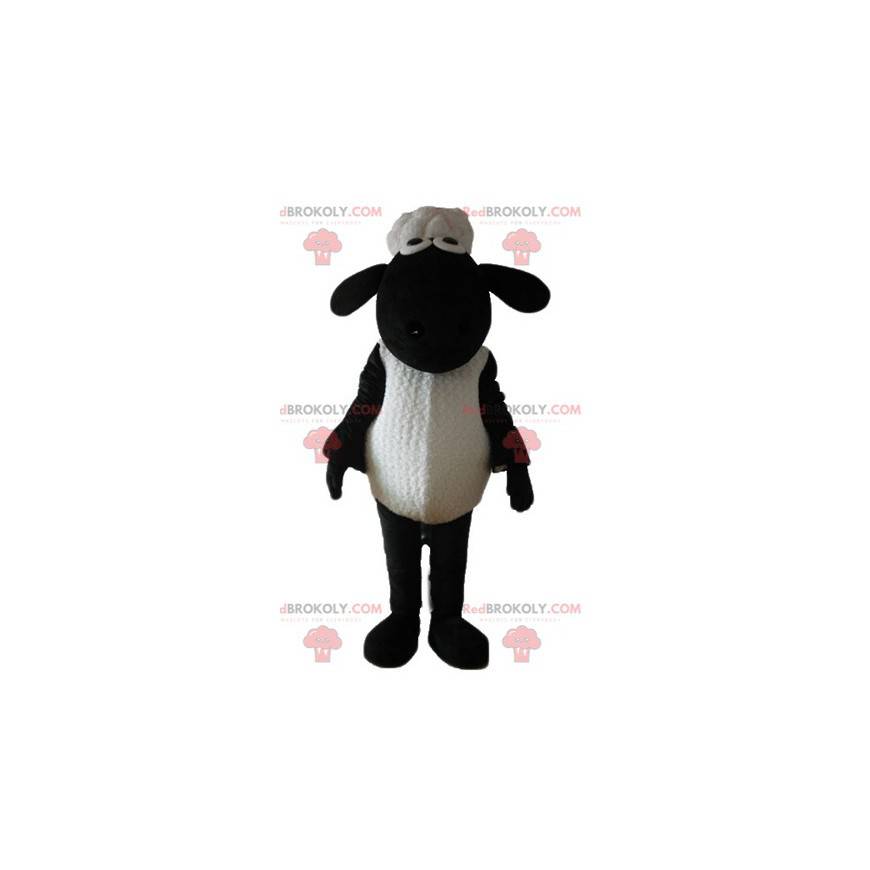 Black and white cartoon famous sheep shaun mascot -