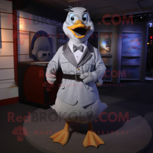 Gray Goose mascot costume character dressed with a Dress Shirt and Suspenders