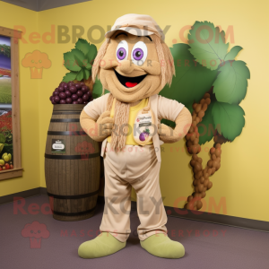 Tan Grape mascot costume character dressed with a Corduroy Pants and Shoe laces