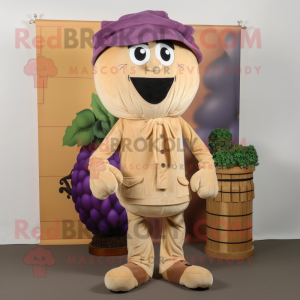 Tan Grape mascot costume character dressed with a Corduroy Pants and Shoe laces