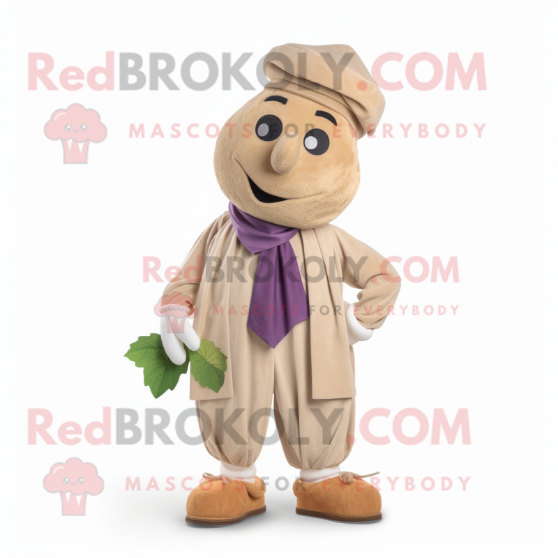 Tan Grape mascot costume character dressed with a Corduroy Pants and Shoe laces Tan Grape mascot costume character dressed with a Corduroy Pants and Shoe laces