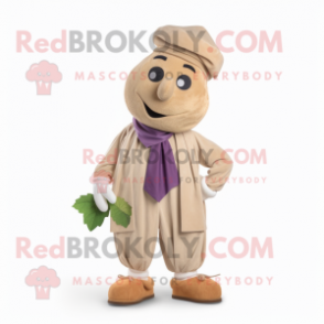 Tan Grape mascot costume character dressed with a Corduroy Pants and Shoe laces