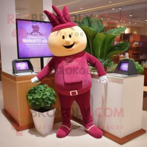 nan Beet mascot costume character dressed with a Corduroy Pants and Bracelet watches