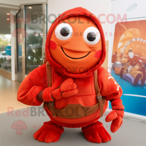 Red Hermit Crab mascot costume character dressed with a Sweater and Headbands