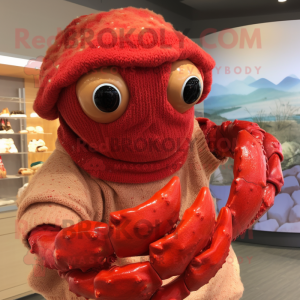 Red Hermit Crab mascot costume character dressed with a Sweater and Headbands