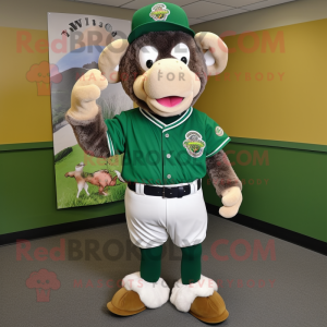 Forest Green Buffalo mascot costume character dressed with a Baseball Tee and Shoe clips
