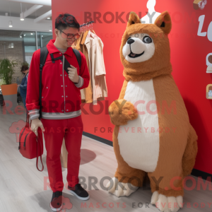 Rød Alpaca maskot kostume...