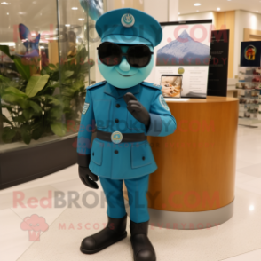 Teal Air Force Soldier mascot costume character dressed with a Pencil Skirt and Sunglasses