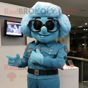 Teal Air Force Soldier mascot costume character dressed with a Pencil Skirt and Sunglasses