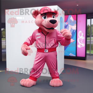 Pink Panther mascot costume character dressed with a Windbreaker and Belts