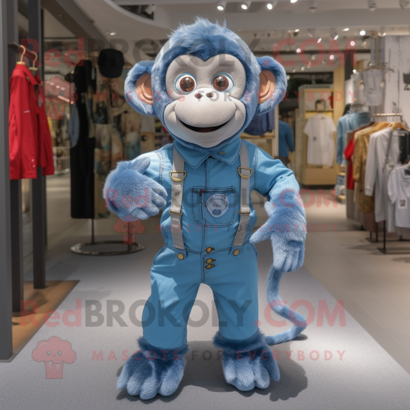 Sky Blue Monkey mascot costume character dressed with a Dungarees and Keychains