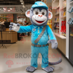 Sky Blue Monkey mascot costume character dressed with a Dungarees and Keychains