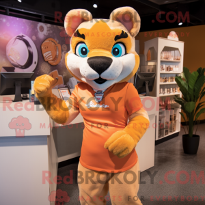 Orange Puma maskot kostume...