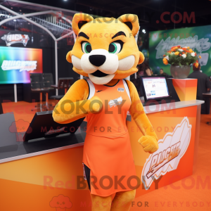 Orange Puma maskot kostume...