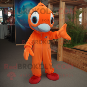 Rust Dolphin mascot costume character dressed with a Jumpsuit and Anklets