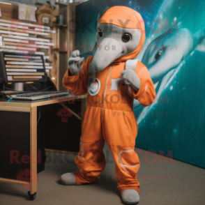 Rust Dolphin mascot costume character dressed with a Jumpsuit and Anklets