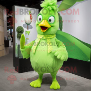 Lime Green Hens mascot costume character dressed with a Romper and Earrings