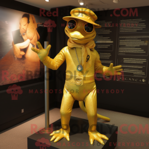 Guld Geckos maskot kostume...