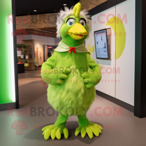 Lime Green Hens mascot costume character dressed with a Romper and Earrings