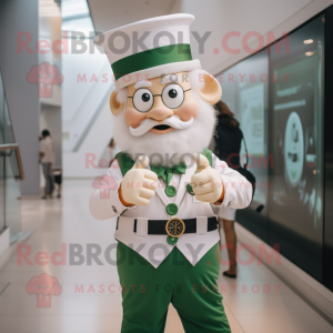 White Leprechaun mascot costume character dressed with a Chinos and Smartwatches
