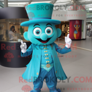 Fantasia de mascote Ring Master turquesa com macacão e chapéus - Mascotes mestres do ringue - REBROKO_355168 - RedBrokoly.com