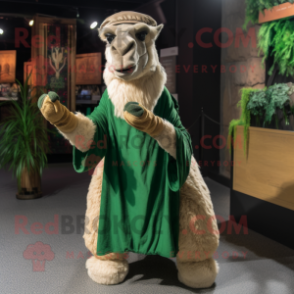 Forest Green Camel mascot costume character dressed with a Flare Jeans and Shawls