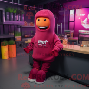Fantasia de mascote Currywurst magenta com moletom e gorros - Mascotes Currywurst - REBROKO_355224 - RedBrokoly.com