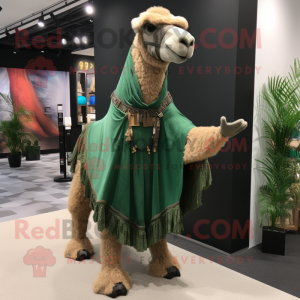 Forest Green Camel mascot costume character dressed with a Flare Jeans and Shawls