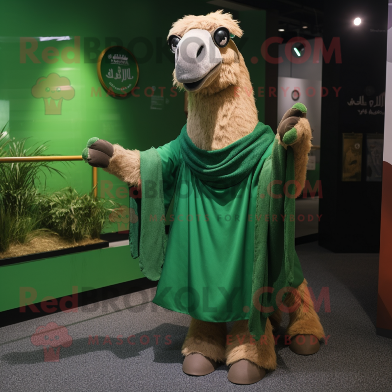 Forest Green Camel mascot costume character dressed with a Flare Jeans and Shawls Forest Green Camel mascot costume character dressed with a Flare Jeans and Shawls