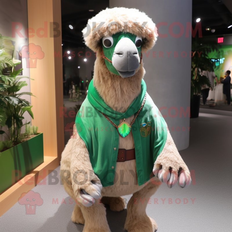 Forest Green Camel mascot costume character dressed with a Flare Jeans and Shawls