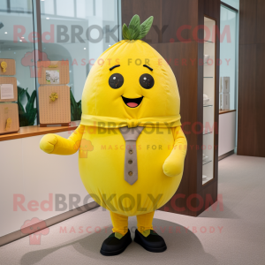 Yellow Melon mascot costume character dressed with a Dress and Cufflinks