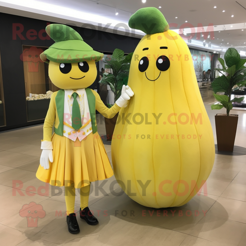 Yellow Melon mascot costume character dressed with a Dress and Cufflinks Yellow Melon mascot costume character dressed with a Dress and Cufflinks