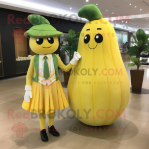 Yellow Melon mascot costume character dressed with a Dress and Cufflinks