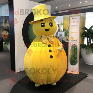 Yellow Melon mascot costume character dressed with a Dress and Cufflinks