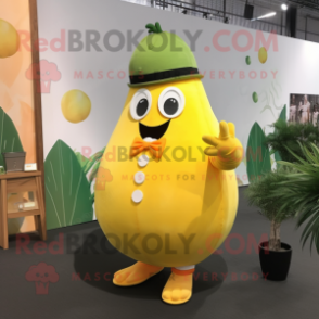 Yellow Melon mascot costume character dressed with a Dress and Cufflinks