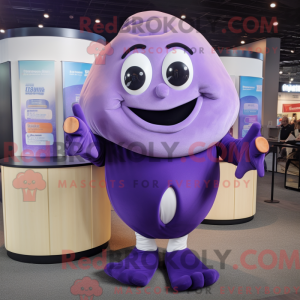 Fantasia de mascote Chaudrée de mariscos roxa com macacão e pulseiras - Mascotes de Clam Chowder - RedBrokoly.com