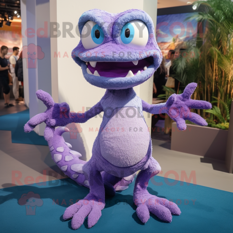 Lavender Hydra mascot costume character dressed with a Bermuda Shorts and Bracelets Lavender Hydra mascot costume character dressed with a Bermuda Shorts and Bracelets