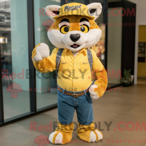 Gul Bobcat maskot kostume...