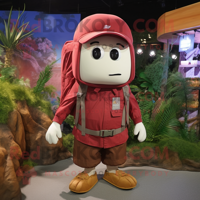 Maroon Pho mascot costume character dressed with a Cargo Shorts and Hairpins Maroon Pho mascot costume character dressed with a Cargo Shorts and Hairpins