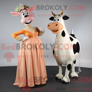 Peach Holstein Cow maskot...