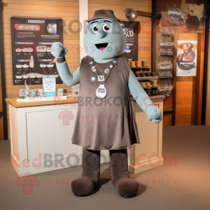 Gray Chocolate Bar mascot costume character dressed with a Bermuda Shorts and Necklaces