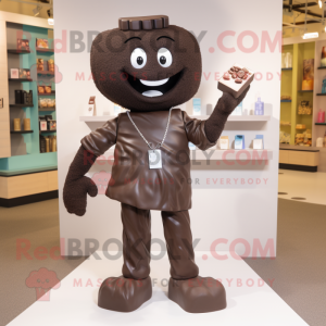 Gray Chocolate Bar mascot costume character dressed with a Bermuda Shorts and Necklaces