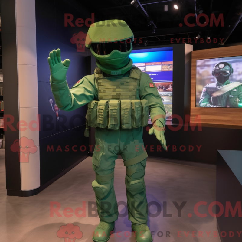 Fantasia de mascote Commando verde com macacão e chapéus - Mascotes de comando - REBROKO_355617 - RedBrokoly.com