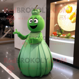 Green Apricot mascot costume character dressed with a Evening Gown and Rings